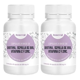 Biotina, Semilla de Uva, Vitamina C y Zinc duo pack, 60 Cápsulas por frasco