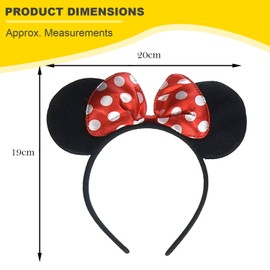 Navoys Black Minnie Mouse Ears Headband - Cartoon Mouse Ears with Polka Dot Bow, Fancy Dress, One Size for Children and Adults, Minnie Headband Accessory