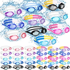 Macarrie 50 Pack Swim Goggles Bulk Anti-fog No Leaking Swim Goggles Wide Clear View Glasses with Adjust Bungee Strap for Adults Men Women