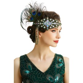 BABEYOND Women’s 1920s Headband Flapper Feather Headpiec with Chain Roaring 20s Great Themed Party Hair Accessory