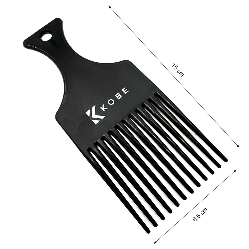 Kobe Professional Afro Comb - Durable Black Fully Plastic Parting