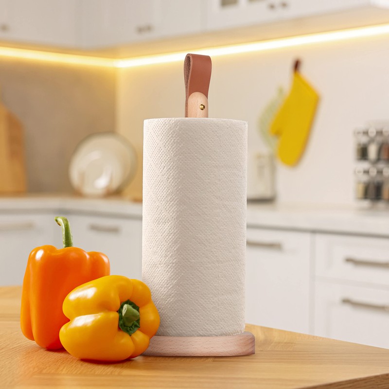 Relaxdays Standing Kitchen Roll Holder, Beech Wood, H x W