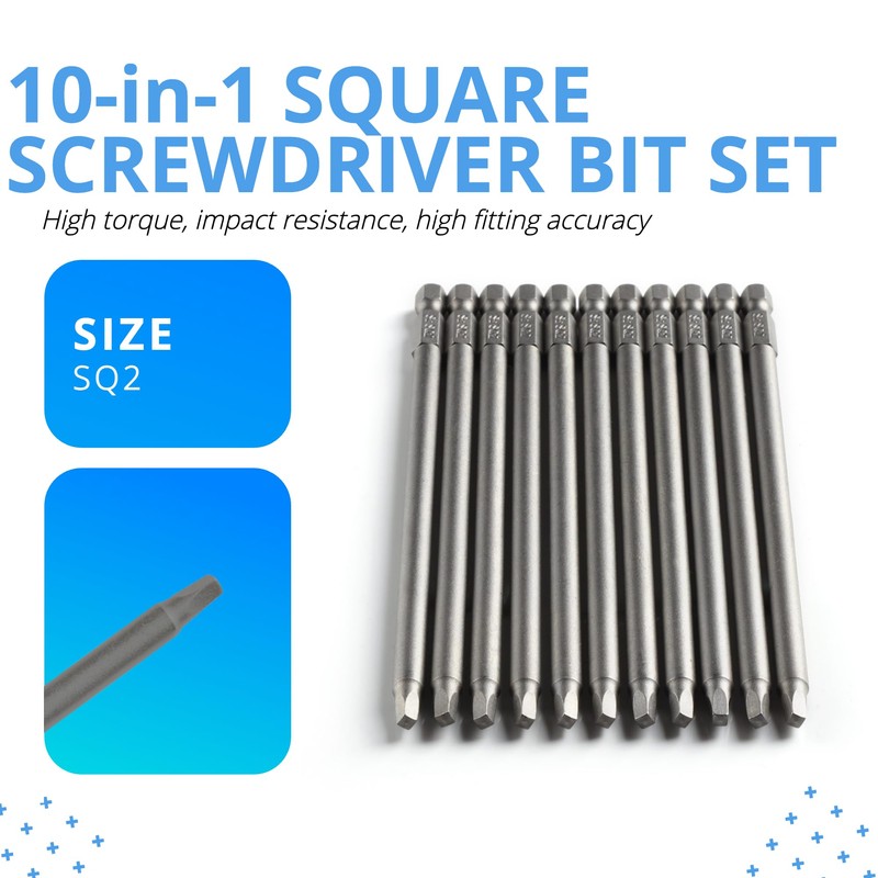 VESTTIO Square Head Screwdriver Bit Set 10PCS SQ2 1/4 Inch