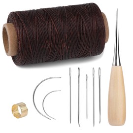 273 Yards Waxed Sewing Thread Sewing Kit Including Sewing Thread Awl, Needles, Thimble, Sewing Pad Repair Kit for Leather Crafts, Carpet, Sofa, Sailing Seat, Shoes, Sewing and Repairing (Dark Brown)