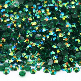 MajorCrafts 2000pcs 5mm ss20 Transparent AB Flat Back Round 14 Facets Resin Rhinestones Arts and Crafts Embellishment Gems (Clear Dark Green AB T38)