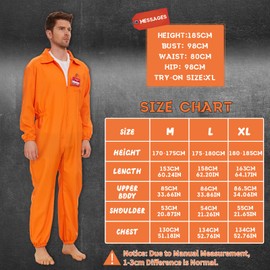 JONRRYIN Men's Convict Costume, Prisoner Costume, Orange, Prisoner Costume with Name Plate and Handcuffs, Prisoner Jumpsuit Costume for Adults, Cosplay, Carnival (M)