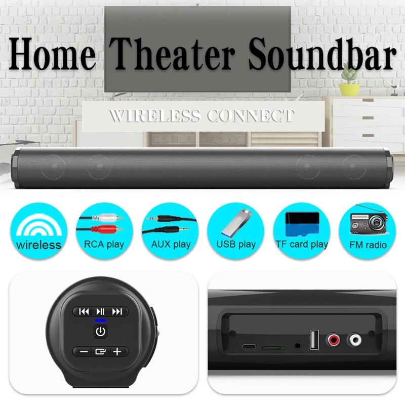 Universal Bluetooth 5.0 Wireless TV Soundbar 4 Speaker Subwoofer for