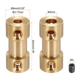 MECCANIXITY 3.17mm to 4mm Bore Rigid Coupling 20mm Length 9mm Dia M3 Brass Shaft Coupler Connector for 3D Printers DIY Car Boat Copper Tone, with 6pcs Coupling, 24pcs Screws, 2pcs Wrench