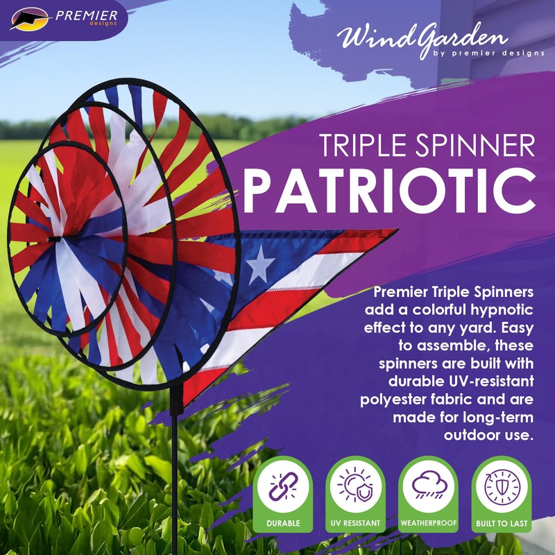 Premier Kites Triple Spinner Patriotic – Eye-Catching Garden Spinner with