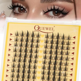 QUEWEL Cluster Lashes 3D Manga Lash Clusters Natural Look, Soft Wispy Eyelash Clusters D Individual Lashes, Thin Band Cluster Lash DIY Eyelash Extensions for Beginners (FD-DanHe Manga Eyelashes)