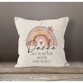 SpecialMe® Cushion Cover Thank You That You Helped Us Grow, Leaving Gift, Nursery Gift, Educator, Childminder, Pink, Natural, 40 cm x 40 cm