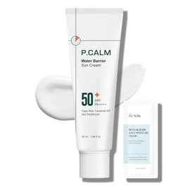 P.CALM Crema solar hidratante con barrera de agua, acabado mate, sin fundicin blanca, SPF 50 PA Vegano Calmante Humedad Protector solar diario para...