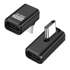 Puiseno Pack of 2 USB-C Adapters, Supports Thunderbolt 5, 240 W, 80 Gbps, Compatible with All USB-C Devices, Medium and Vertical Angled, Black