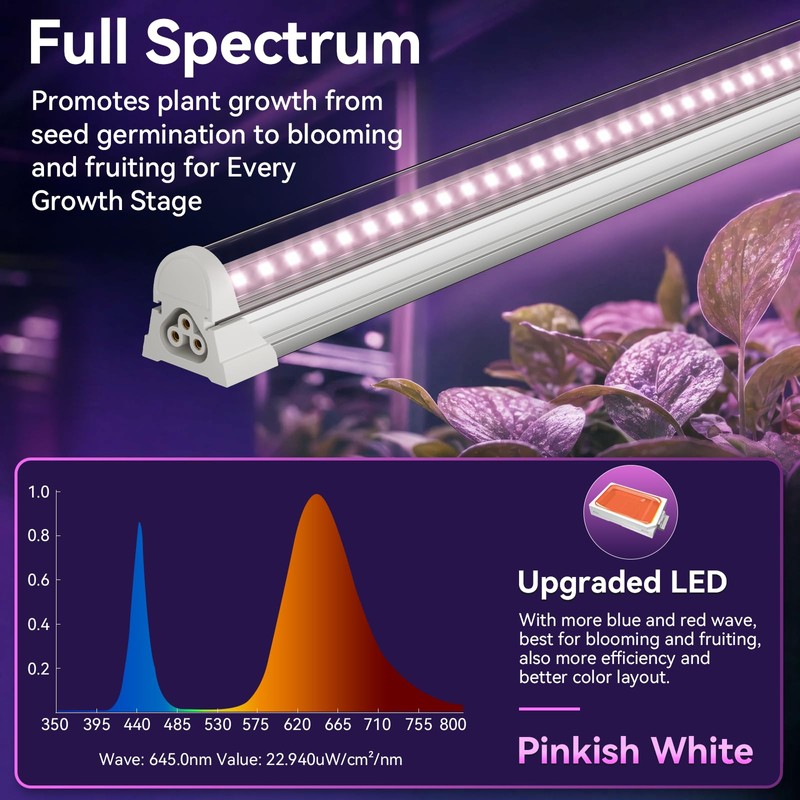 Elaruslux 6 Pack 4FT Plant Grow Light,T8 Pinkish White Full