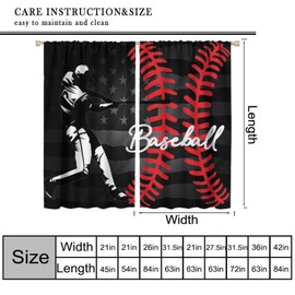 Baseball Curtains Boys Sports Game Window Curtains for Kids Boys Girls Bedroom Game Room Vintage American Flag Decor Blackout Window Drapes 42"" W X 45"" L, Style-1