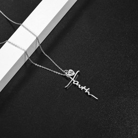 PRAYMOS N Necklace Initial Letter Necklace for Women Sterling Silver Simple Faith Necklace Cross Jewelry Gifts