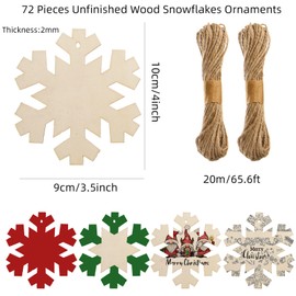 72 Pcs Wooden Snowflakes for Crafts Wood Snowflake Cutouts Unfinished Wood Snowflake Hanging Ornaments Blank Wooden Christmas Snowflakes for DIY Crafts Tags Winter Xmas Tree Party Decoration,3.5x4