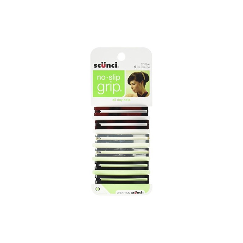 Scunci No-Slip Grip Open Center Stay Tight Barrettes, 6 Count