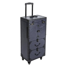 Rolling Lockable Makeup Train Case Hairdressing Travel CaWheels Hair Stylist Travel Case with Hairdryer Holder Hairdressing Trolley with Wheels Cosmetology Case on - Color: Blue