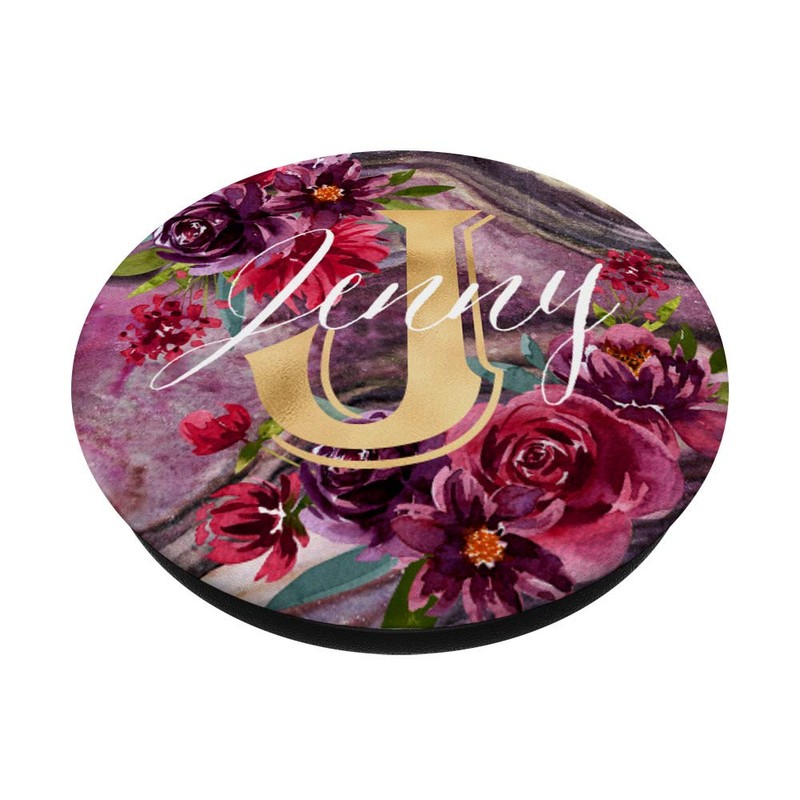Jenny Initial J Monogram Rose Floral Purple Marble