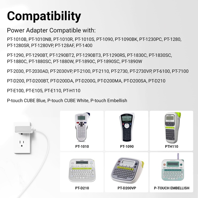 Power Adapter Compatible with Brother AD24ESAW Label Makers PT-D210 PTD