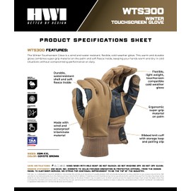 HWI Gear WTS300 Winter Touchscreen Utility Glove Cold Weather, Inner Fleece, Wind & Water-Resistant Flexible Lightweight, Coyote Brown Large