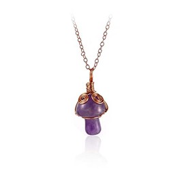 Fuqimanman2020 Natural Mushroom Pendant Necklace Wire Wrapped Crystal Purple Stone Quartz Gemstone Energy Healing for Women Reiki Jewelry-Purple B