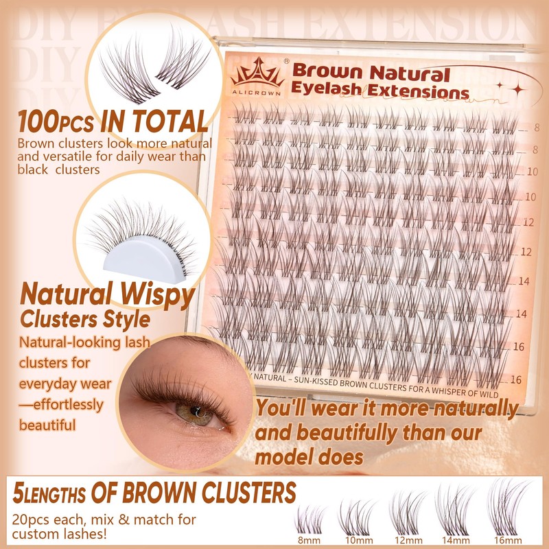 Brown Lash Clusters Natural Eyelash Clusters Wispy Individual Lash Extensions