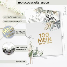 My 100th Birthday Guest Book with Wine Labels - Memory Book Eucalyptus Look Gift for Family & Friends to Fill in No Questions - Blank Hardcover 72 Pages (100 My Birthday, 21 x 21 cm)