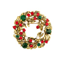 Vanjewnol Christmas Brooches for Women Sparkling Vintage Gold Christmas Wreath Brooch Cute Christmas Acessories for Women B01H