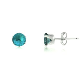 3MM Classic Brilliant Round Cut Cubic Zirconia (CZ) Sterling Silver Solitaire Stud Earrings/Ear Studs for Women Ladies Girls - Birthstone Earrings - BLUE ZIRCON. 3-BZIR