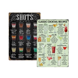 Cocktail Sign, Pack of 2 Vintage Cocktail Signs, Retro Tin Signs, Cocktail Bar, Metal Signs, Classic Wall Decoration Sign for Cafés, Bars, Kitchen, Pub Decoration