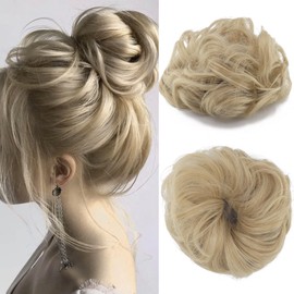 Cybelleza Hairpiece Hair Scrunchie Hair Extension Ponytail 35 g Hairpiece with Elastic Band Bun Updo Updo Hairstyles Curly Hair Band Wavy Curly Messy Bun for Women (Natural Blonde)