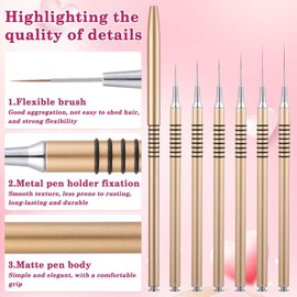 6-teiliges Nagelkunst-Pinsel-Set, feine Malerei-Details, Design-Streifenpinsel mit Gel-Nagellack, Acrylgriff, Maniküre-Werkzeuge (5/7/9/11/15/25 mm, Gold)