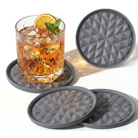 Wingcases Silicone Coasters for Drinks[4 Pack]- Cup Mat for Tabletop Protection-Non-Slip, Non-Stick, Coffee Table Decor, Housewarming or Hostess Gift, Dark Grey