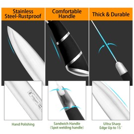 Kitchen Knife Set, Retrosohoo 9-Pieces Black Sharp Non-Stick Coated Chef Knives Block Set,Stainless Steel Knife Set for Kitchen with Sharpener for Cutting Slicing Dicing Chopping (Black)