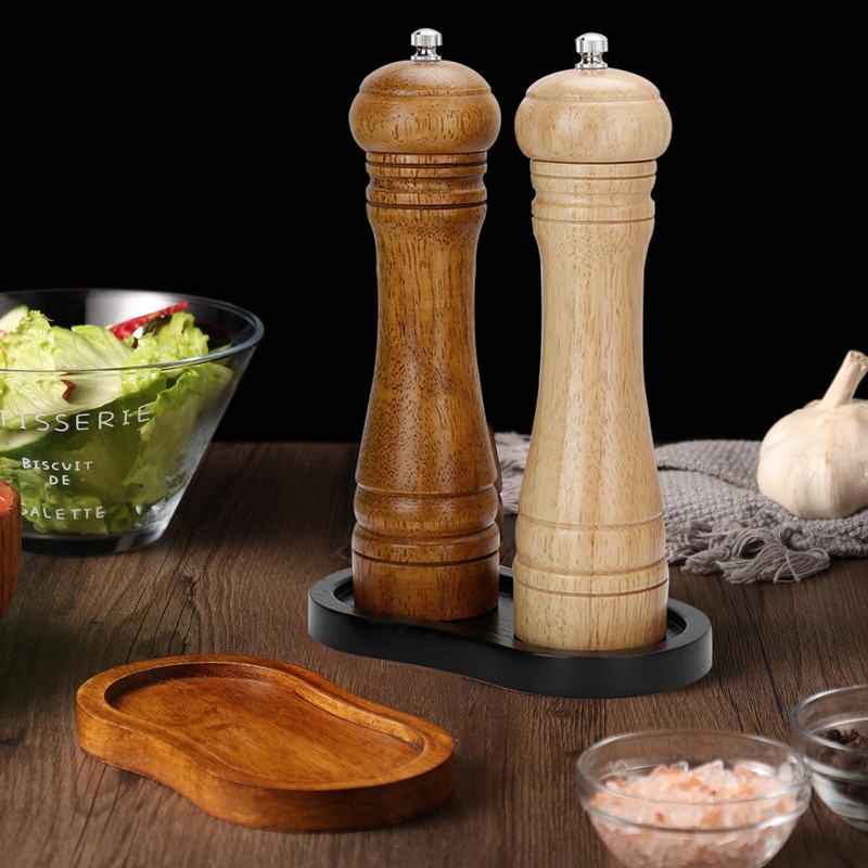 BINHAI Black Salt and Pepper Mill Tray, Pepper Grinder Wood