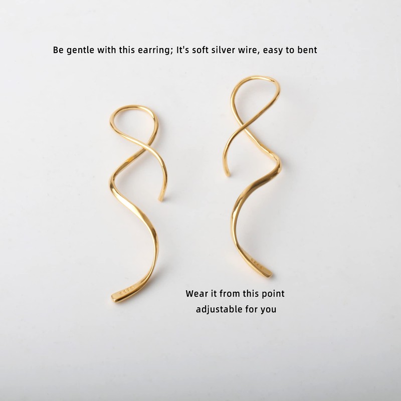 Spiral Threader Earrings 925 Sterling Silver Handmade Twisted Curved Pull
