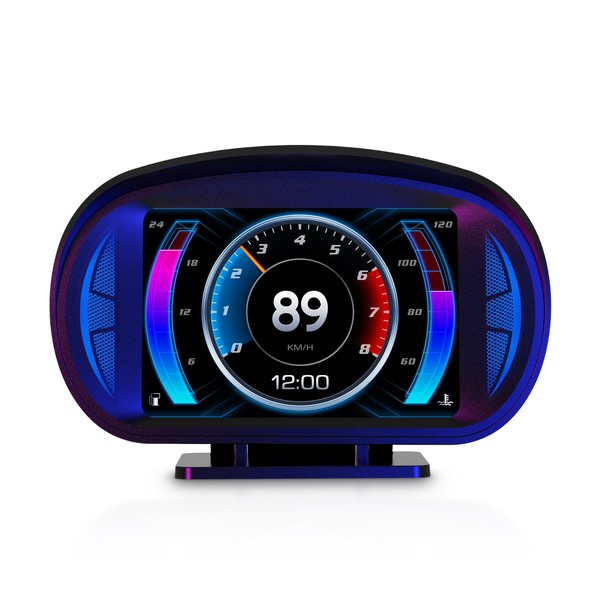AMHVMU P2 HUD Car Head up Display, GPS Smart Speedometer with Over Speed Alarm Voltmeter Warning,3.5”HUD OBD2 plus GPS Dual System,Support 3 language, Applicable to All Cars