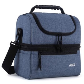 MIER Cooler Bag, Insulated Lunch Bag, Lightweight Picnic Bag, Portable Cooler Bag, Double Deck Design, Large Insulated Cool Tote Bag, Lunch Kit for Men, Women, Double Deck Cooler, Blue-Blue