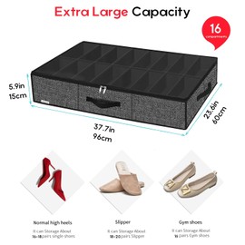 Onlyeasy Sturdy Under Bed Shoe Storage Organizer Fit 16 Pairs, Collapsible Closet Underbed Shoes Container Bags with Reinforced Handles, 37.7x23.6x5.9in, Linen-like Black, MXAUBS16P1