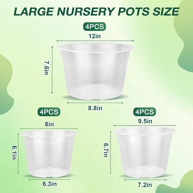 GUGEMEI 12/10/8 Inch Clear Nursery Pots with Drainage Holes, 12