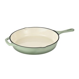 Hamilton Beach Enameled Cast Iron Fry Pan 12-Inch Sage, Cream Enamel Coating, Skillet Pan For Stove top and Oven, Even Heat Distribution, Durable