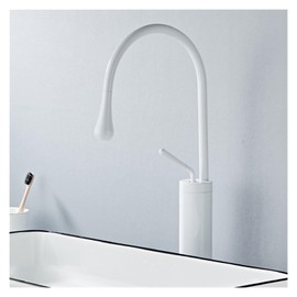 KNKQZXVDF Basin Faucet Single Handle 360 ​​Swivel Spout Modern Brass Mixer Faucet for Kitchen or Bathroom Basin Sink Faucet Gold Brush(White-Tall)