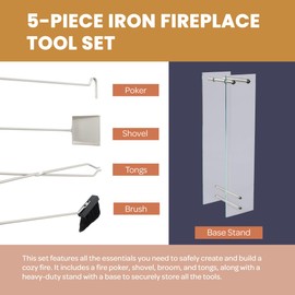 Lavish Home 5-Piece Fireplace Tools Set - Fire Tools for Fire Places and Woodstoves - Indoor/Outdoor Fireplace Accessories with Poker, Tongs, Brush, Shovel, and Tempered Glass Stand (Silver)