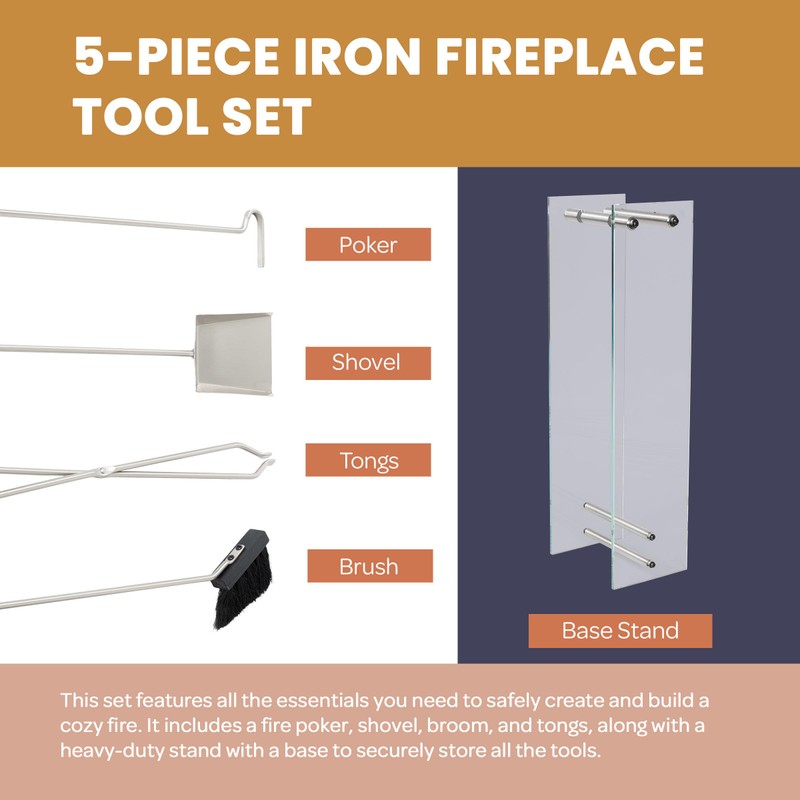 Lavish Home 5-Piece Fireplace Tools Set - Fire Tools for