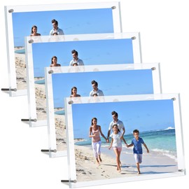 Yalikop 4 Packs Clear Acrylic Picture Frame 8'' x 10'' Clear Photo Frame Free Standing Acrylic Picture Decorative Poster Photo Holder Tabletop Display for Home Office Room Desktop Display
