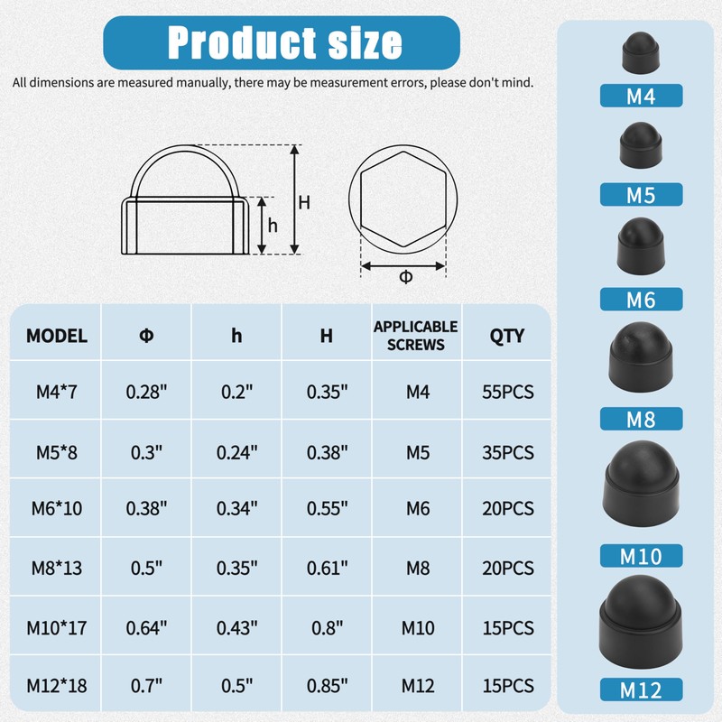 Pack of 160 Screws and Nuts Covers Screw Caps, M4