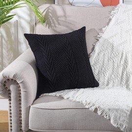 Mandioo Baumwolle gestrickte Schwarz dekorative Wurf Kissenbezüge Weiche Gemütliche Zierkissenbezug Luxus Moderne Dekorativ Couchkissen Kissenhüllen für Sofa Couch Wohnzimmer 50x50 cm