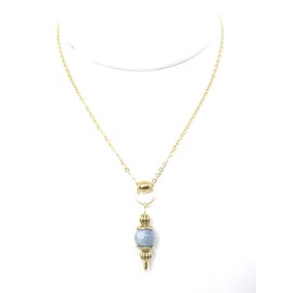 Vintage style gold plated stainless steel women's choker necklace with blue quartz pendant